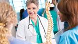 Medical professional and students looking at a model of a human spine, photo by SDI Productions/Getty Images