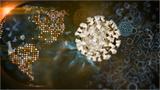 Polygonal image of COVID-19 virus superimposed on a digital world map, photo by Andrii Pokliatskyi/Getty Images