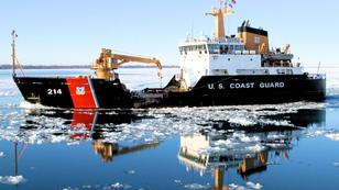 The crew of the Coast Guard Guard Cutter Hollyhock, homeported in Port Huron, Mich., transits Lake St. Clair en route to the western basin of Lake Erie for ice-breaking operations, Jan. 13, 2015. U.S. and Canadian Coast Guard ice breakers, as part of Operations Coal Shovel and Taconite, have been working tirelessly to keep vessel traffic and important economic supplies moving throughout the Great Lakes. 