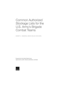 Cover: Common Authorized Stockage Lists for the U.S. Army's Brigade Combat Teams