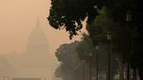 A person runs on the National Mall as the U.S. Capitol is shrouded in haze and smoke caused by wildfires in Canada, in Washington, D.C., June 8, 2023, photo by Amanda Andrade-Rhoades/Reuters