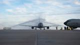 97th Air Mobility Wing Firetrucks welcome the 97th AMW’s first KC-46