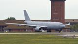 A Royal Air Force A330 Voyager taxis past the air traffic control tower as it prepares to take off in Mildenhall, England, May 20, 2021, photo by Karen Abeyasekere/U.S. Air Force