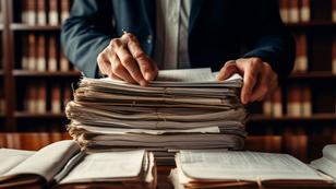 Lawyer holding a stack of legal documents Photo by Generative ART/Adobe Stock, Generated with AI