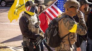 A man wearing Proud Boy colors and hat carries a can of pepper spray as anti-fascists arrive to counter protest in St. Paul, Minnesota, November 28, 2020, photo by Chad Davis/CC BY 2.0