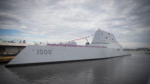 USS <em>Zumwalt</em> pierside at Canton Port Services in preparation for its upcoming commissioning in Baltimore, Maryland, October 13, 2016, photo by PO2 George Bell/U.S. Navy