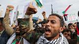 Protesters attend a rally in support of Palestinians in the Gaza Strip in Sanaa, Yemen, July 26, 2024, photo by Khaled Abdullah/Reuters