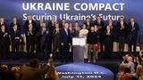 U.S. President Joe Biden, Ukraine President Volodymyr Zelensky, and other world leaders at the Ukraine Compact event during the final day of the NATO Summit in Washington, DC, on July 11, 2024, photo by Jakub Porzycki/NurPhoto via Reuters