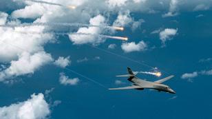 A U.S. Air Force B-1B Lancer deploys flares, photo by Nicholas Priest/U.S. Air Force