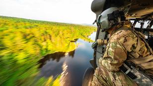 A Maine Army National Guard UH-60 Black Hawk crew conducts a training flight near Bangor, Maine, photo by Patrik Orcutt/U.S. Army
