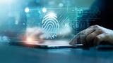 Businessman using tablet and fingerprint scanning unlock and access to business data network, photo by ipopba/Adobe Stock