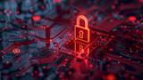 A glowing red lock hovers above a circuit board. Photo by WenPhoto/Photo by Sakibjaman777/Adobe Stock