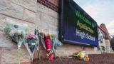 Flowers at a makeshift memorial at Apalachee High School in Winder, Georgia, September 4, 2024, photo by John Spink/Atlanta Journal-Constitution/TNS via Reuters