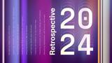 Colorful background with white text on top with Retrospective 2024 and the headings from the article, image by Haley Okuley/RAND