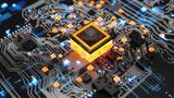 Orange computer chip glowing in motherboard. Photo by Getty Images/hh5800