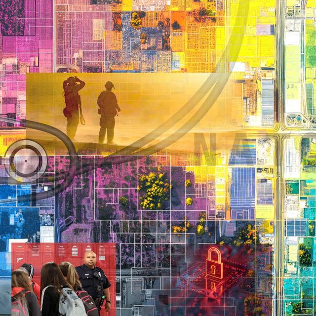 Cover of 2024 RAND Annual Report, images by StarLineArts/Getty Images (dots); irissca/Adobe Stock (map); Steven Alger/DVIDS (soldiers); paitoonpati/Adobe Stock (stethoscope); Sakibjaman777/Adobe Stock (lock); Kevin E. Schmidt/Alamy (police)