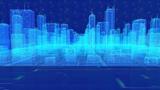Digital rendering of a city with telecommunications towers and power grid, image by blackdovfx/Getty Images