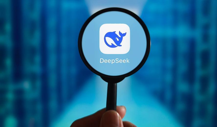 The DeepSeek LOGO displayed on a smartphone with Tencent Cloud displayed in the background in Suqian, Jiangsu province, China, February 3, 2025, photo by Costfoto/NurPhoto via Reuters