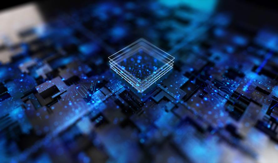Digital rendering of a computer chip concept, photo by blackdovfx/Getty Images