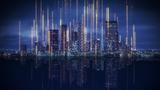 City skyline with digital lines representing AI and energy superimposed, photo by yucelyilmaz/Getty Images