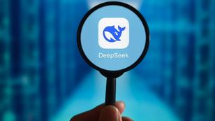 The DeepSeek LOGO displayed on a smartphone with Tencent Cloud displayed in the background in Suqian, Jiangsu province, China, February 3, 2025, photo by Costfoto/NurPhoto via Reuters