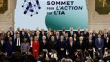 Heads of state and government and business leaders pose for a family photo after the plenary session of the Artificial Intelligence Action Summit at the Grand Palais in Paris, France, February 11, 2025, photo by Benoit Tessier/Reuters