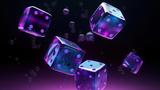Futuristic, floating neon dice in a wash of purple, image by Nacci/Adobe Stock