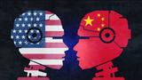 Illustration of two robot heads with U.S.. and Chinese flags filling the outline, photo by wildpixel/Getty Images