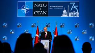 Turkish President Tayyip Erdo&#287;an speaks during a press briefing during NATO’s 75th anniversary summit in Washington, D.C., July 11, 2024, photo by Elizabeth Frantz/Reuters