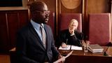 attorney, defense, appeal, speak, trial, session, hearing, court, justice, judge, confident, juridical, profession, work, intercultural, multicultural, young, man, african american, black man, copyspace