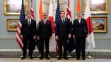 (l-r) Japanese Foreign Minister Iwaya Takeshi, Indian External Affairs Minister Dr. Subrahmanyam Jaishankar, U.S. Secretary of State Marco Rubio, and Australian Foreign Minister Penny Wong during a meeting at the State Department in Washington, D.C., January 21, 2025, photo by Elizabeth Frantz/Reuters