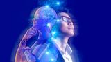 Digital rendering of an AI robot back to back with a man looking up, photo by Thinkhubstudio/Getty Images