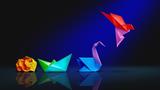 Crumpled piece of paper transforms to origami boat, swan, and then flying hummingbird representing transformation, photo by freshidea/Adobe Stock