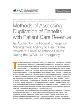 Cover: Methods of Assessing Duplication of Benefits with Patient Care Revenue
