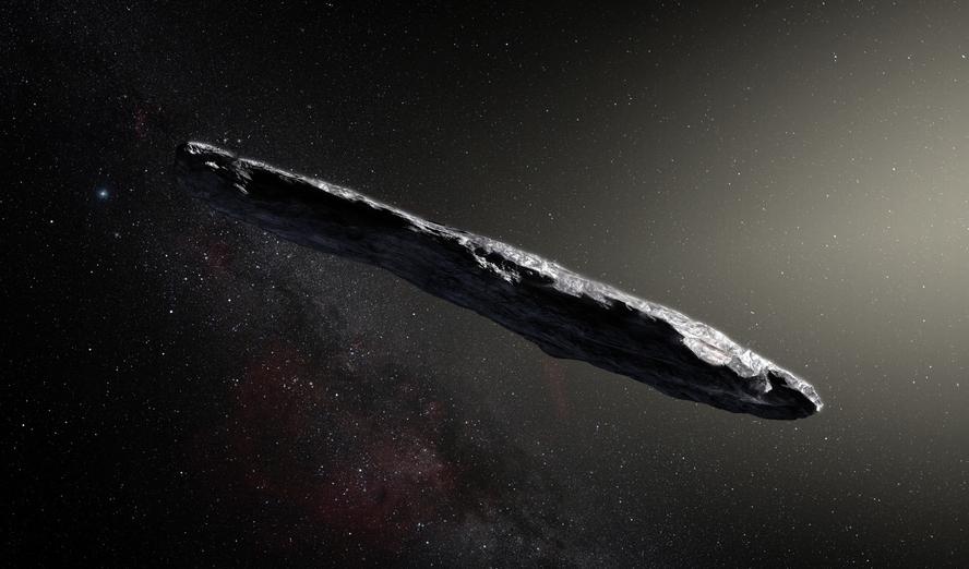 Artist's impression of interstellar object`Oumuamua, image by M. Kornmesser/ESO/CC BY 4.0