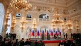 U.S. President Barack Obama and Russian President Dmitry Medvedev sign the New START Treaty at Prague Castle in Prague, Czech Republic, April 8, 2010, photo by Jason Reed/Reuters