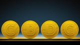 Gold coins CBDC on the dark background. 3D render. CBDC - Central bank digital currency, Online Internet Banking concept.