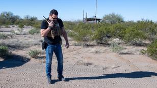 A Shadow Wolf calling in his sightings of footprints and vehicle tracks in Sells, Arizona, February 10, 2023, photo by U.S. Immigration and Customs Enforcement