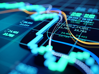 Close up of a stock market graph, photo by solarseven/Getty Images