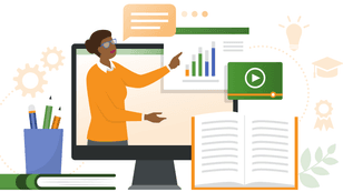 Concept illustration of teacher and education elements representing education research