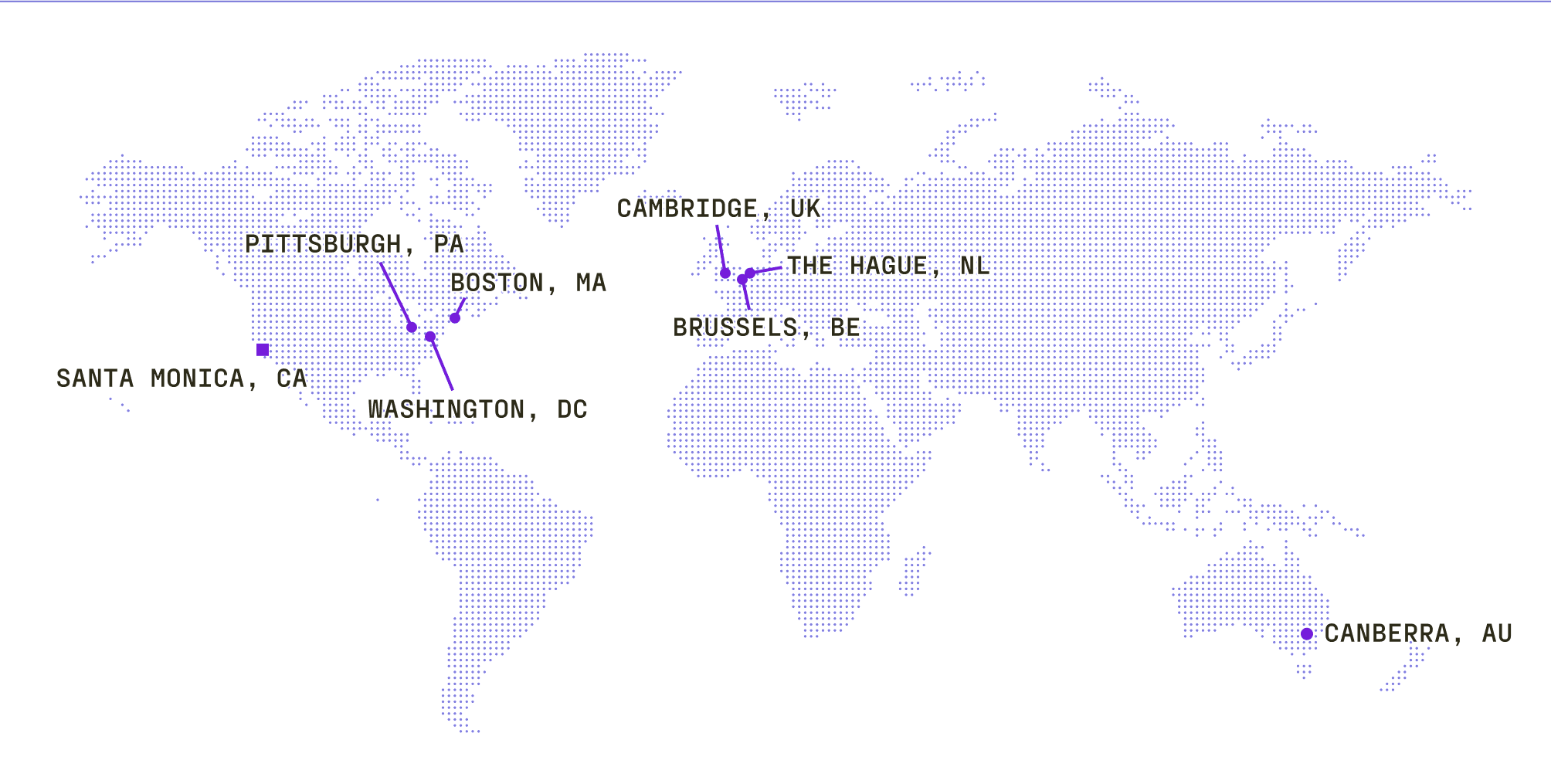 Global map showing the eight RAND office locations